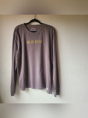 Life Is Good Long Sleeve Tee with Yellow Floral Icons Women's Size XL